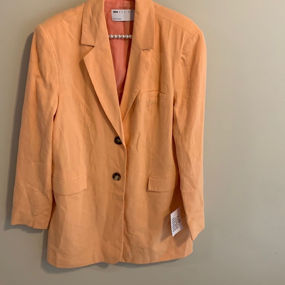 NEW Asos Design Peach Linen Longline Blazer Pastel Coral Suit Jacket Size 4